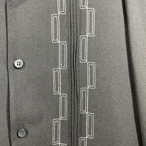 Syllables System Black Long Sleeve Button Up Embroidered Pleated Shirt Mens XL - Picture 2 of 5